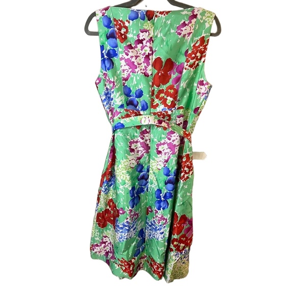 Rickie Freeman Teri Jon Mid Length Floral Belted Sleeveless Dress Size 10 Silk - Picture 4 of 8